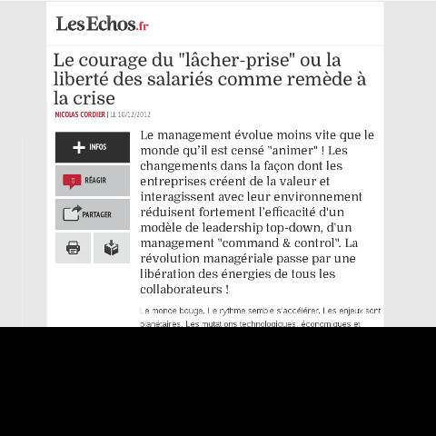 Les Echos : Le courage du « lâcher-prise » ou la liberté des salariés comme remède à la crise